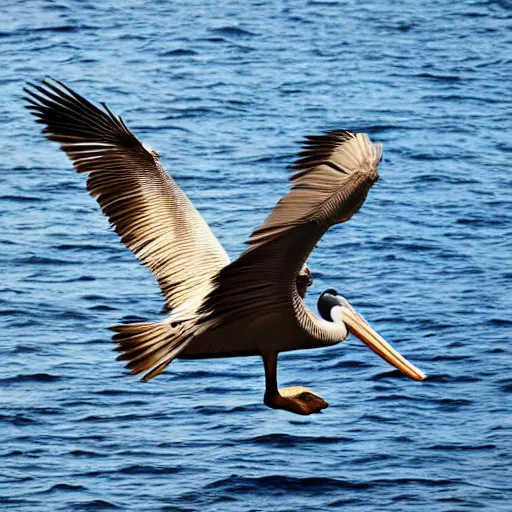 Image similar to a picture of a huge mega ultra sized pelican in flight. the pelican is very big has its its huge wings spread. symmetrical photo. very detailed, professional lighting diffracted lightrays 4 k.