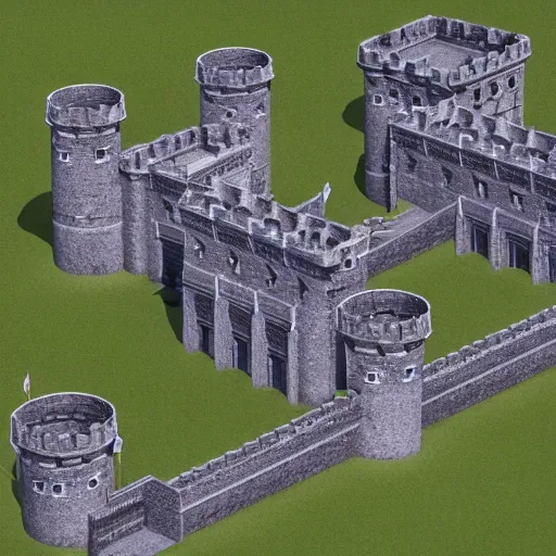 Image similar to isometric hyper real rendering of a sprawling castle, octane, c 4 d, cinematic