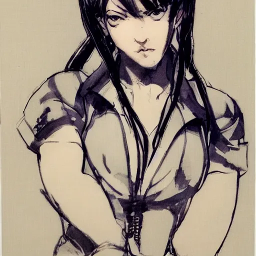 Image similar to regal - looking woman with pigtails, yoji shinkawa