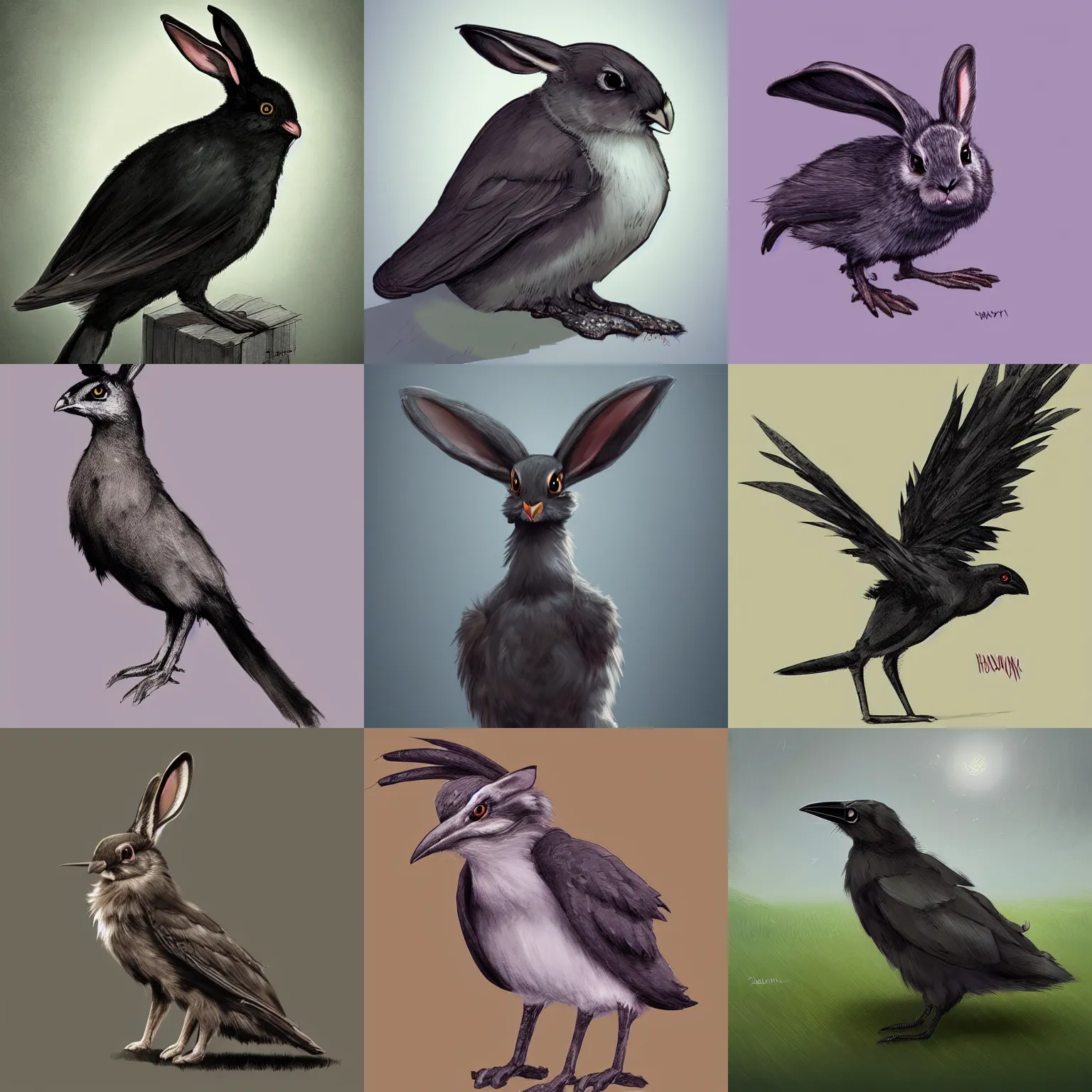 Prompt: a bunny - crow - bunny - bunny, digital art, artstation, concept art