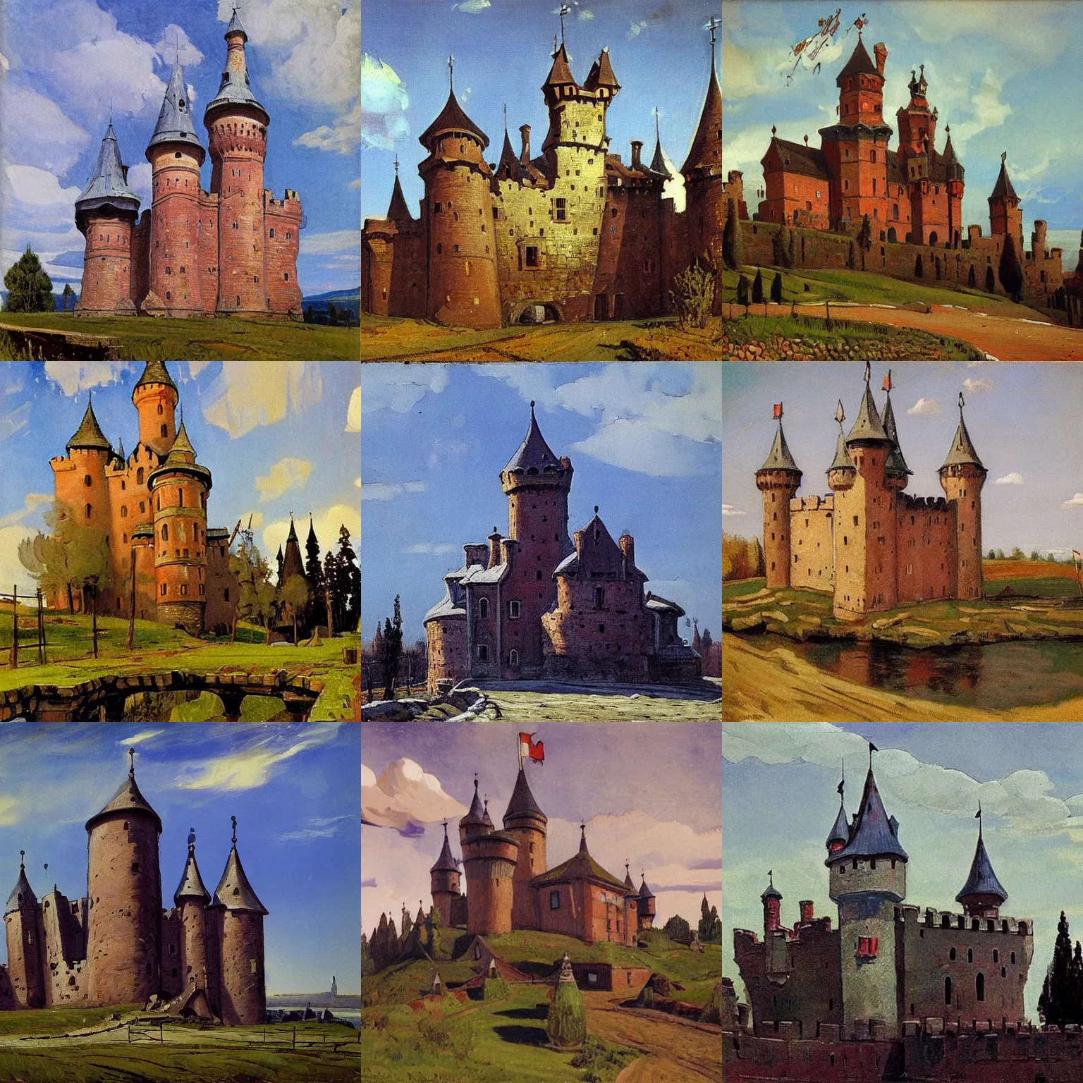 Prompt: medieval castle by isaac levitan