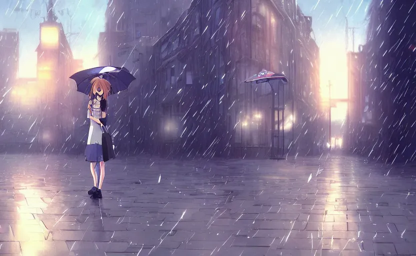 An anime girl singing in the rain, her voice echoing | Stable Diffusion |  OpenArt
