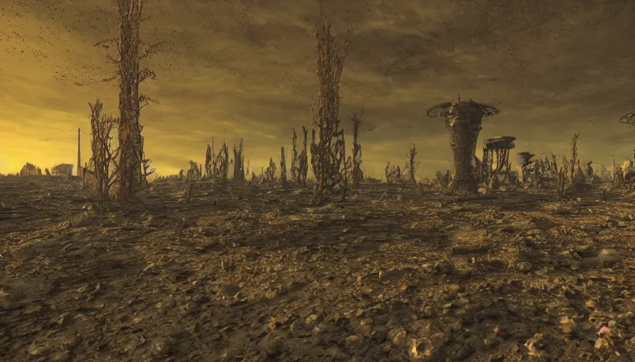 Prompt: a radioactive wasteland landscape