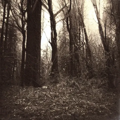 Image similar to blair witch hauntology ghost occult forest, very old photo