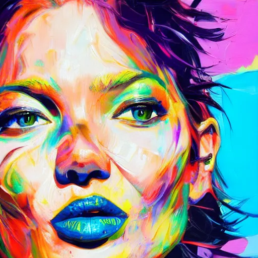 Prompt: a vibrant oil painting close up of kate moss by francoise nielly, trending on artstation : 3