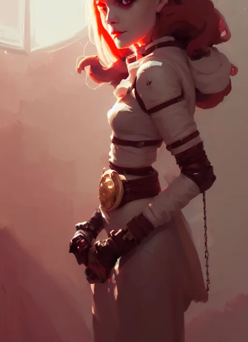 Prompt: portrait of cute pale psyker girl chained, warhammer 4 0 k, by atey ghailan, by greg rutkowski, by greg tocchini, by james gilleard, by joe gb fenton, by in kaethe butcher, dynamic lighting, gradient light red, brown, blonde cream and white color in scheme, grunge aesthetic