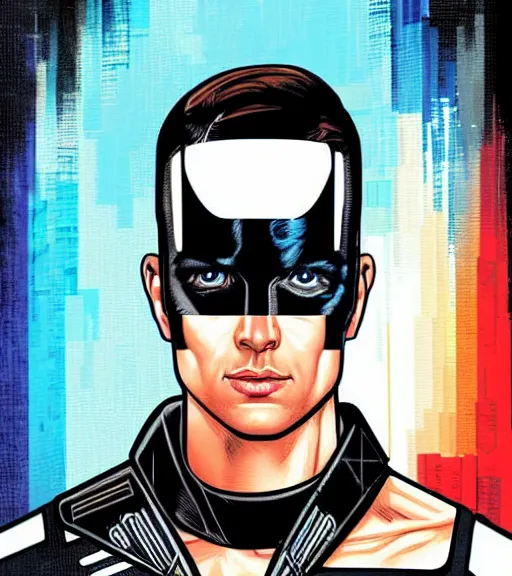 Image similar to portrait of a male android, by MARVEL comics and Sandra Chevrier