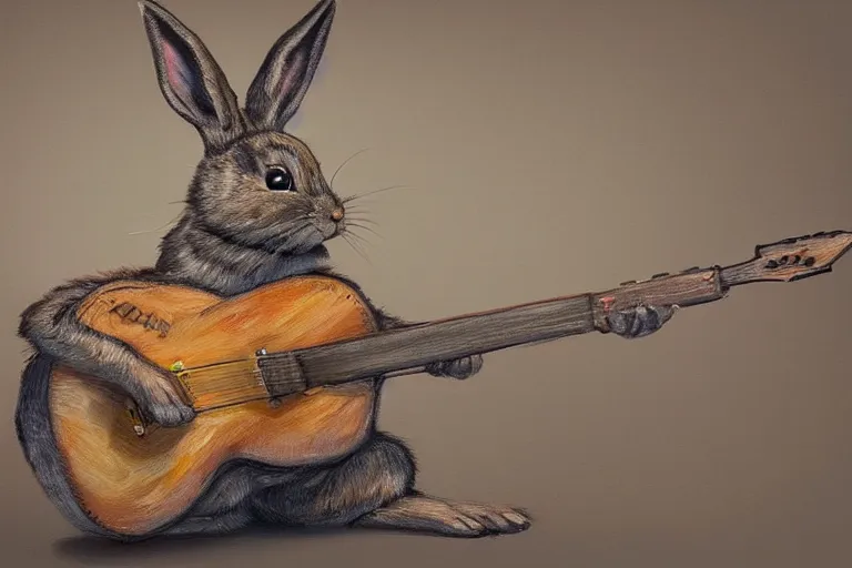 Prompt: a hyperdetailed digital oil painting of a rabbit is playing the guitar, cartoon, trending on artstation and deviantart