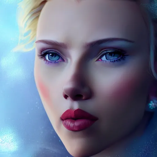 Prompt: Scarlett Johansson as Elsa in Frost, digital portrait, artstation, cgsociety, 4k, high detail