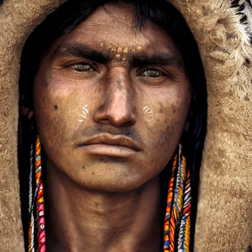 Image similar to portrait of navaho warrior in the 19th century, depth of field, zeiss lens, detailed, symmetrical, centered, fashion photoshoot, by Annie Leibovitz and Steve McCurry, David Lazar, Jimmy Nelsson, Breathtaking, 8k resolution, extremely detailed, beautiful, establishing shot, artistic, hyperrealistic, beautiful face, octane render