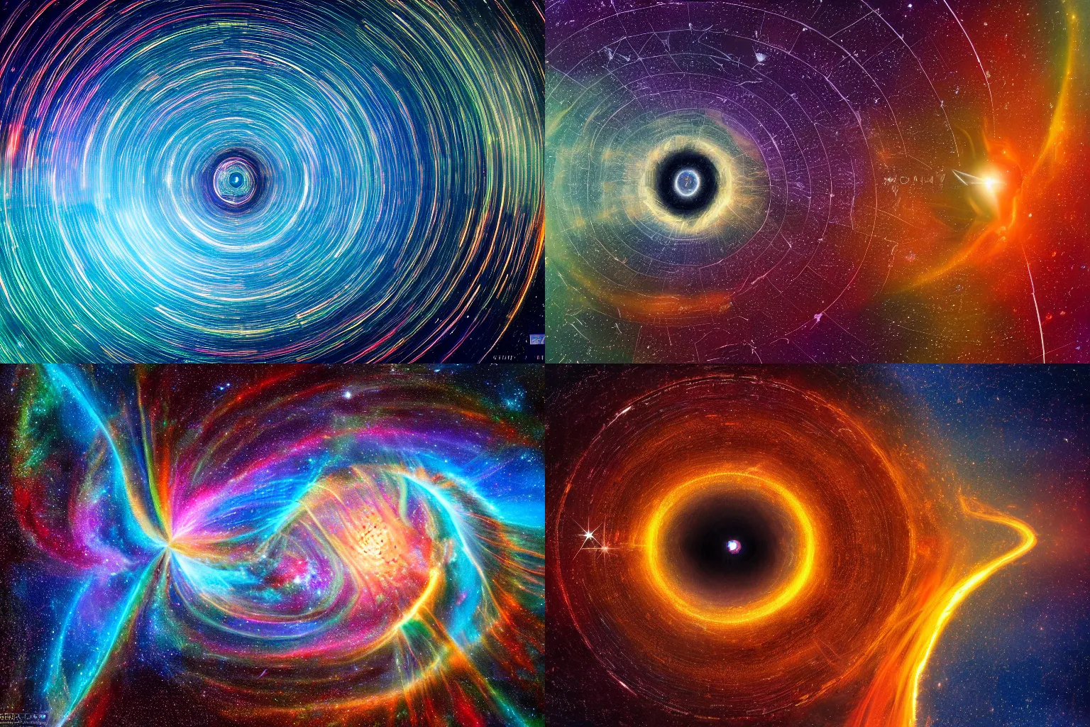 Prompt: photograph traveling through a wormhole, mind-boggling cosmic geometry, brilliant stars, colorful geometric patterns, interstellar, wormholes, astrophotography, NASA, 4K, Detailed, HDR