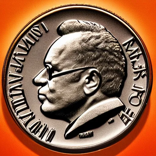 Prompt: a coin featuring the head of Danny Devito