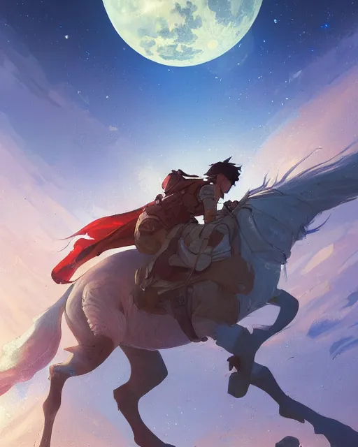 Image similar to a horse on the moon. atmospheric lighting, 8 k. by makoto shinkai, stanley artgerm lau, wlop, rossdraws, james jean, andrei riabovitchev, marc simonetti, krenz cushart, sakimichan, d & d trending on artstation, digital art.