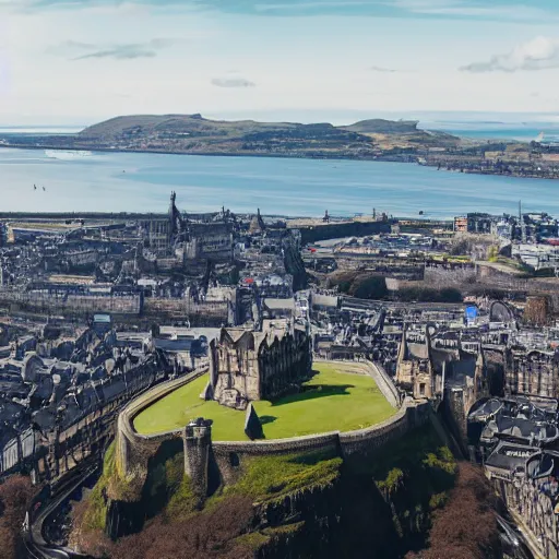 Image similar to aerial photo of submerged underwater edinburgh castle surrounded by seas with seas in the background