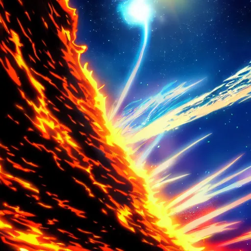 Image similar to anime key visual of a meteor crashing into earth