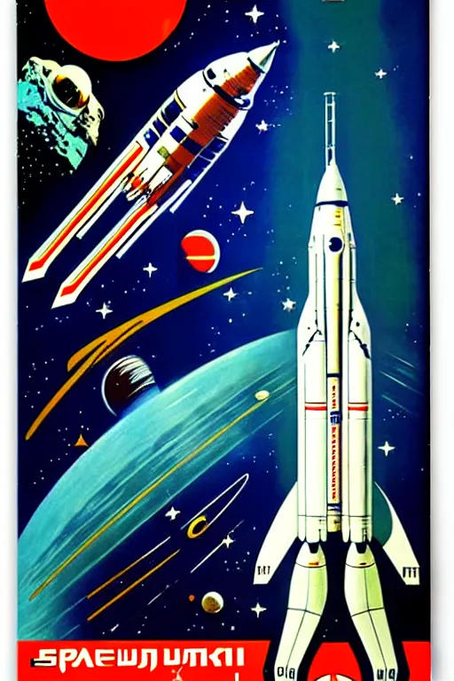 Image similar to space, spaceship, ussr poster, art by grewski