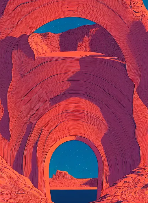 Image similar to a cartoon illustration of a desert with a large arch in the middle of it, digital art by kilian eng, polycount, generative art, bryce 7, digital illustration