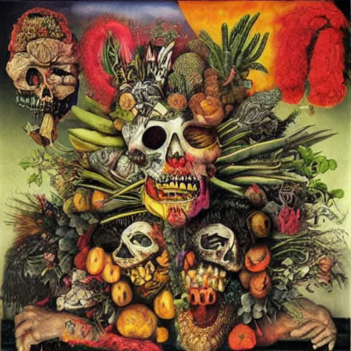 Image similar to punk album cover, psychedelic, giuseppe arcimboldo