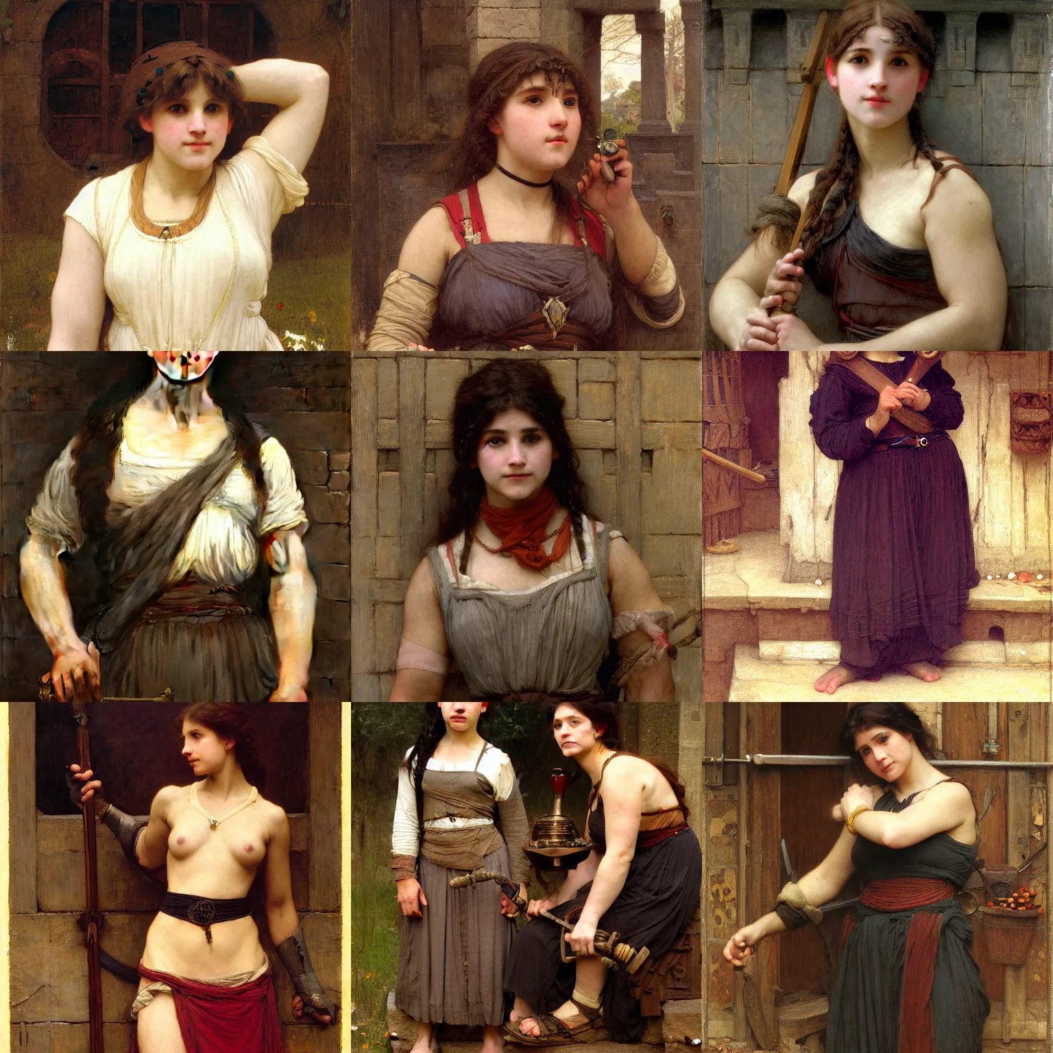 Prompt: female dwarf blacksmith intricate portrait by john william waterhouse and Edwin Longsden Long and Theodore Ralli and William-Adolphe Bouguereau, very coherent symmetrical artwork. Cinematic, hyper realism, high detail 8k
