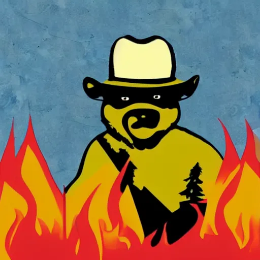 Image similar to smokey the bear starting a forest fire, 5 0's pop - art style