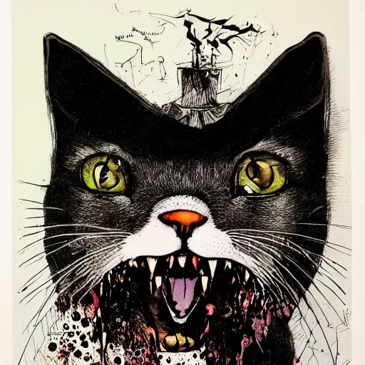 Prompt: portrait of an evil cat by ralph steadman