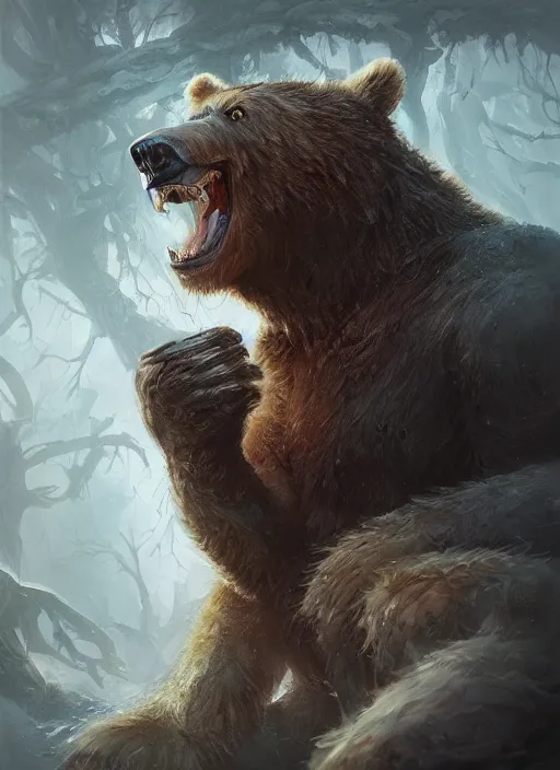 Image similar to werebear, d & d, fantasy, portrait, highly detailed, digital painting, trending on artstation, concept art, sharp focus, illustration, art by artgerm and greg rutkowski and magali villeneuve