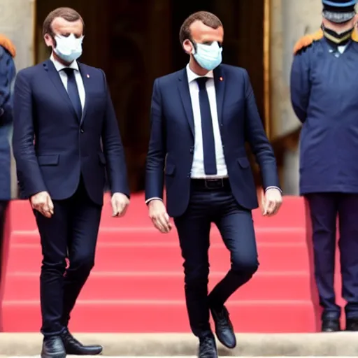 Prompt: Emmanuel Macron forgot to put some pants, no pants, no pants photo