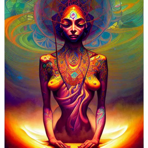 Image similar to psychedelic ayahuasca artwork of esao andrews frank peter mohrbacher, energy body, sacred geometry, esoteric art, divinity detailed, saturated colors,