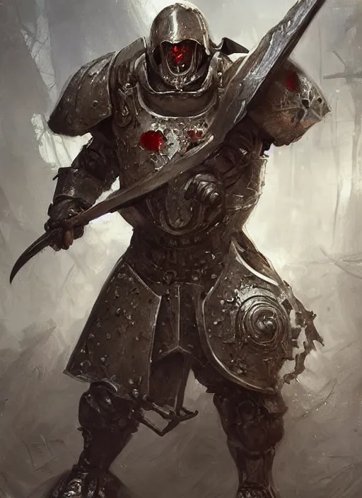 Image similar to realistic medieval executioner wearing a bloody metal armor, elegant, digital painting, concept art, smooth, sharp focus, illustration, from StarCraft by Ruan Jia and Mandy Jurgens and Artgerm and William-Adolphe Bouguerea