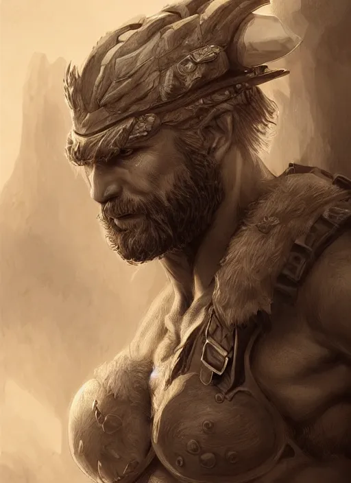 Prompt: portrait of a rugged ranger, muscular, upper body, hairy torso, D&D, fantasy, intricate, elegant, highly detailed, digital painting, artstation, concept art, smooth, sharp focus, illustration, art by artgerm