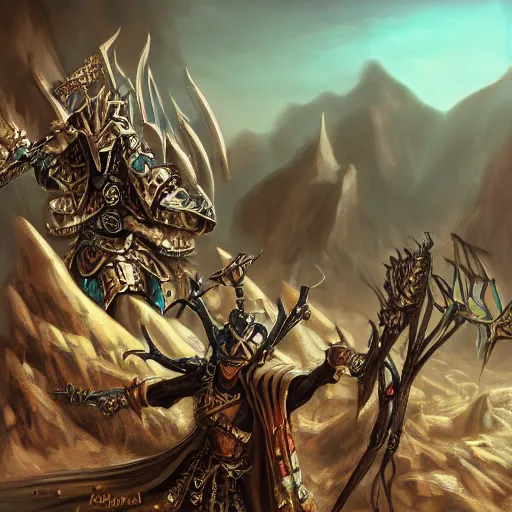 Prompt: Warhammer Fantasy Nagash in the desert, dark fantasy, trending on artstation