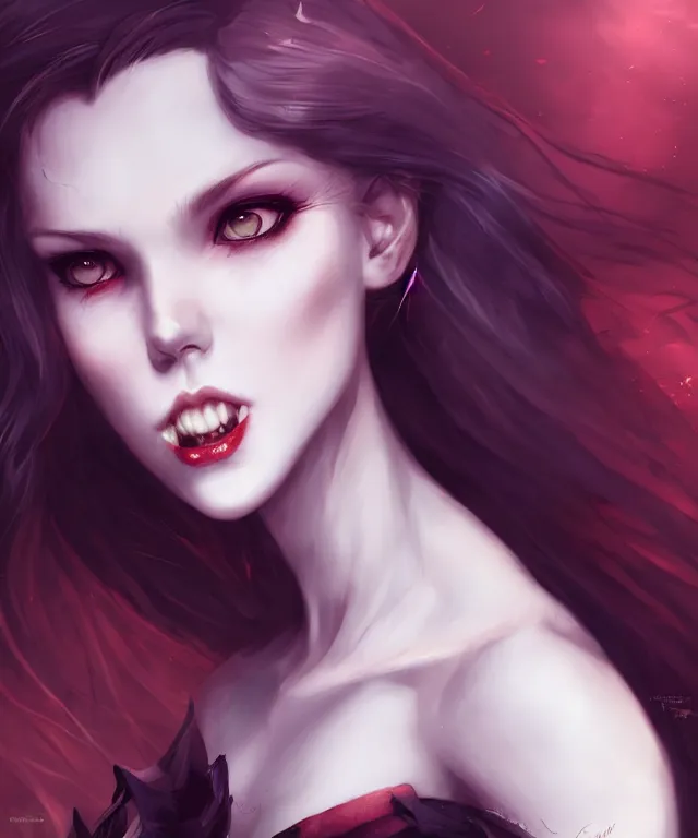 Prompt: cute vampire with fangs by charlie bowater and titian and artgerm, full - body portrait, intricate, face, elegant, beautiful, highly detailed, dramatic lighting, sharp focus, trending on artstation, artstationhd, artstationhq, unreal engine, 4 k, 8 k