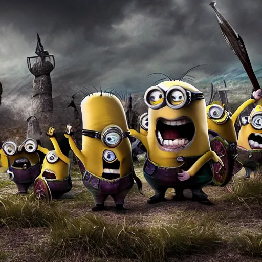 Image similar to The minions in The Vikings Digital art very detailed 4K quality Super Realistic