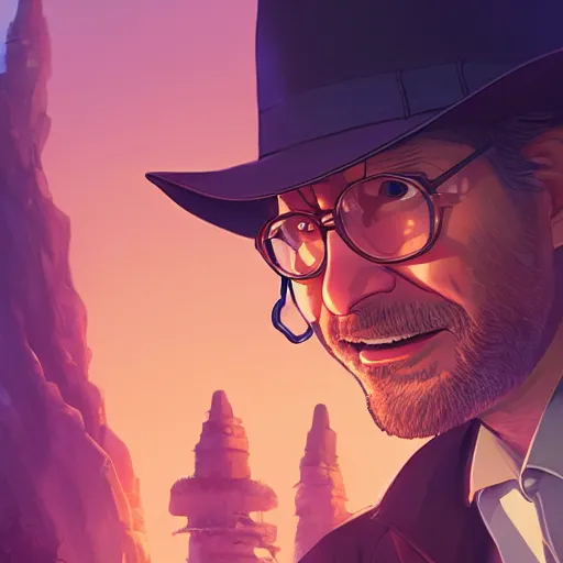 Prompt: Stephen Spielberg as Indiana Jones, ambient lighting, 4k, anime key visual, lois van baarle, ilya kuvshinov, rossdraws, artstation