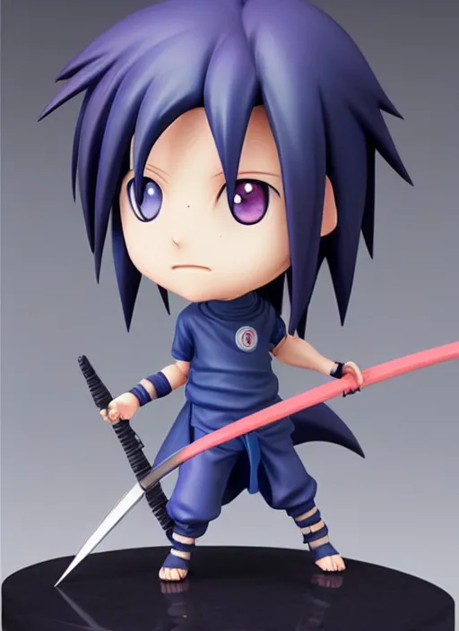 Image similar to cute chibi uchiha sasuke anime figurine, lightning, art by gerald brom, greg rutkowski and artgerm and james jean and zdzisław beksinski, unreal engine, studio lighting