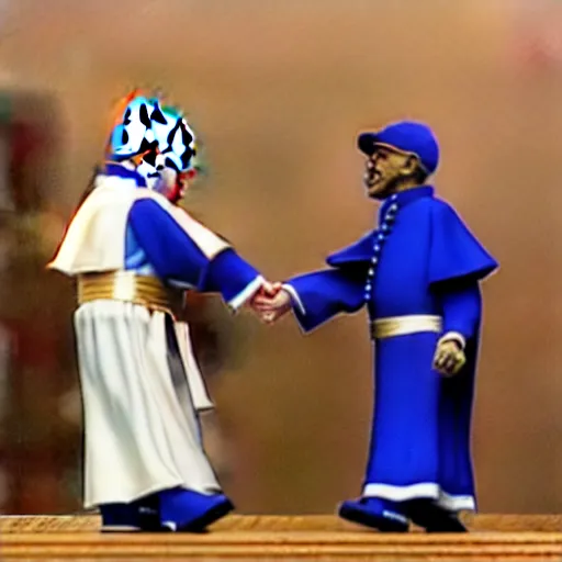 Image similar to the pope and a member of the crips street gang happily shaking hands with each other in a chicago neighborhood, 8 k, very detailed, very intricate,