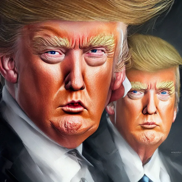 Prompt: a portrait of Donald Trump, his eyes glow yellow, in style of Tom Bagshaw, attractive, highly detailed portrait, scifi, digital painting, artstation, concept art, smooth, sharp foccus ilustration, Artstation HQ