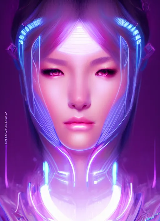 Image similar to portrait of female oriental humanoid, intricate, elegant, cyber neon lights, highly detailed, digital photography, artstation, glamor pose, concept art, smooth, sharp focus, art by artgerm and greg rutkowski