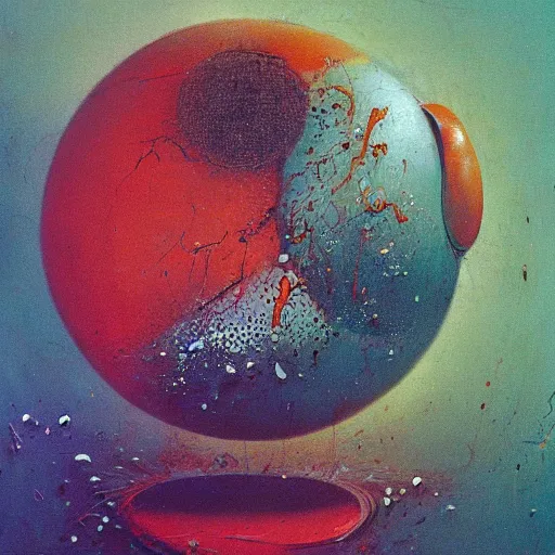 Prompt: a sphere being devoured by abstract splatters of paint in the style of francis bacon, james jean, surreal, beksinski, high detailed