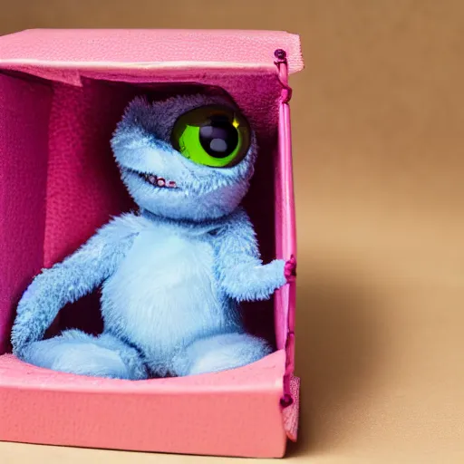 Image similar to cute monster in a box, product photography, centered, studio lightning