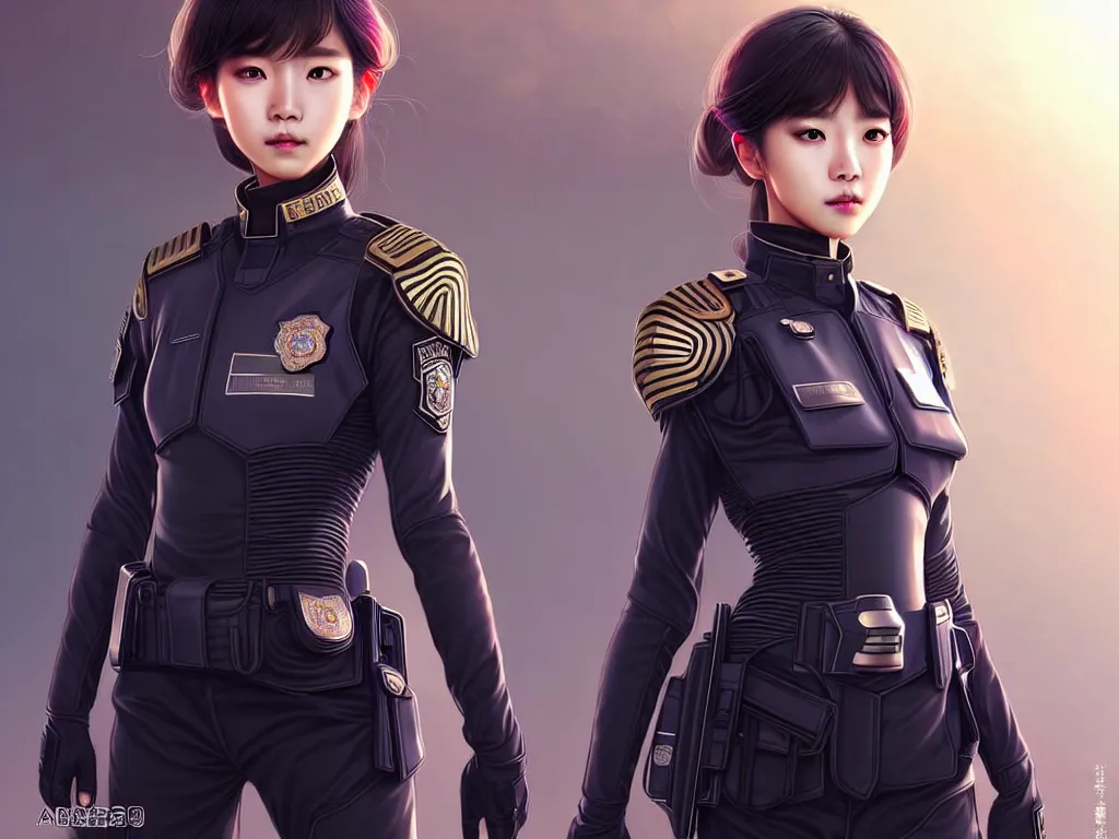 Image similar to portrait jisoo, futuristic koeran police uniform female, at future neon light rooftop, ssci - fi and fantasy, intricate and very very beautiful and elegant, highly detailed, digital painting, artstation, concept art, smooth and sharp focus, illustration, art by tan zi and ayanamikodon and alphonse mucha and wlop