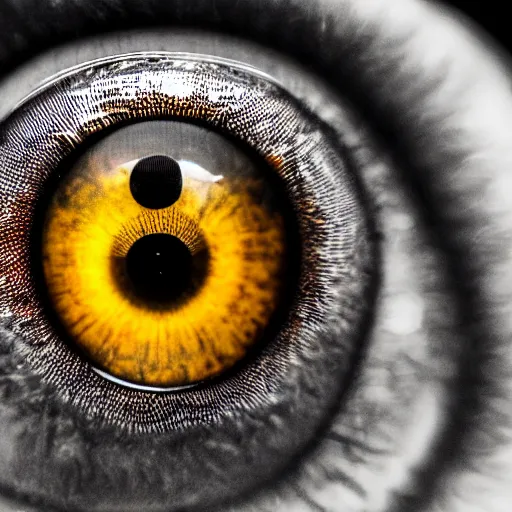 Image similar to macro shot of an intricately detailed eye with the apocalypse happening in the background