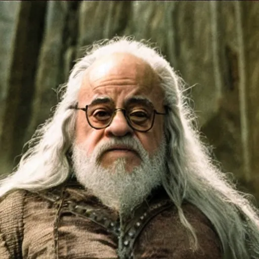 Prompt: A movie still of Danny Devito as Gandalf in Lord of the Rings