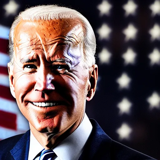Image similar to Professional portrait of Joe Biden wearing T-45d power armor in a underground futuristic bunker, 8k, cinematic, dslr,
