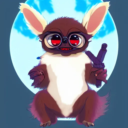 Prompt: Gizmo Mogwai from Gremlins in cute anime, by Ghibli, by Makoto Shinkai, trendy on artstation