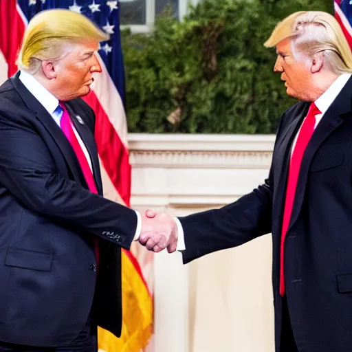 Image similar to donald trump and Hikaru Nakamura shaking hands