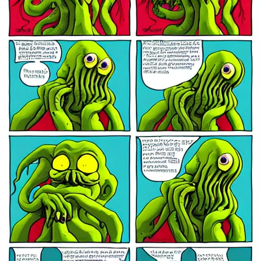 Image similar to cthulhu in the style of the simpsons