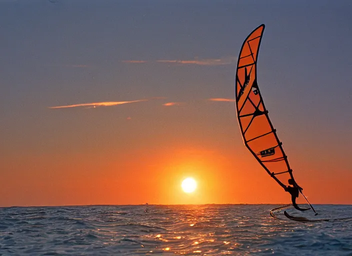 Image similar to windsurfer in the sunset in the 8 0's