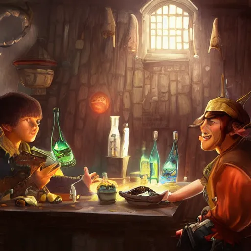 Image similar to A young boy fantasy thief in a tavern, epic fantasy art style, artstation HD