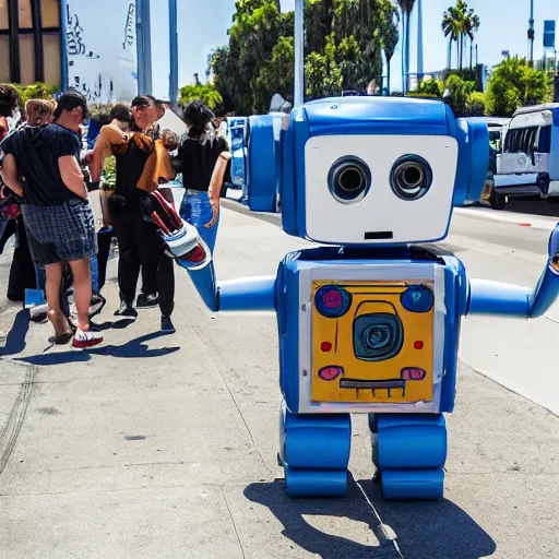 Prompt: LOS ANGELES, CA JUNE 7 2024: Happy Robot Trading NFTs